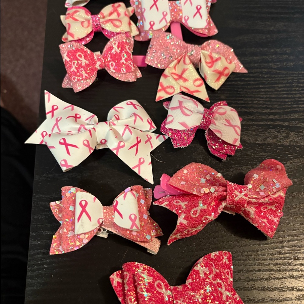 Pink Ribbon Hair Bows Set